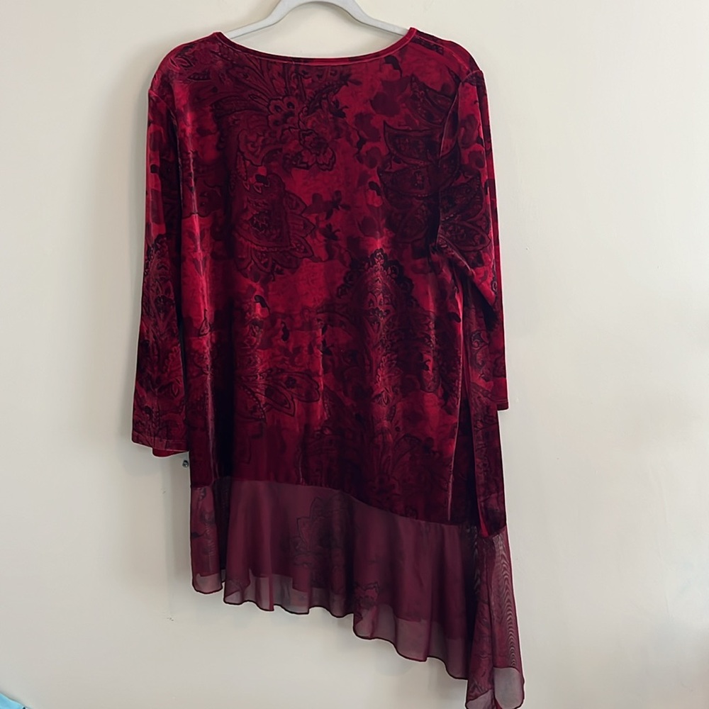 Vintage Velvet paisley Top Red Black Gothic Goth Rhinestone Dark Romantic Tunic - Picture 4 of 5